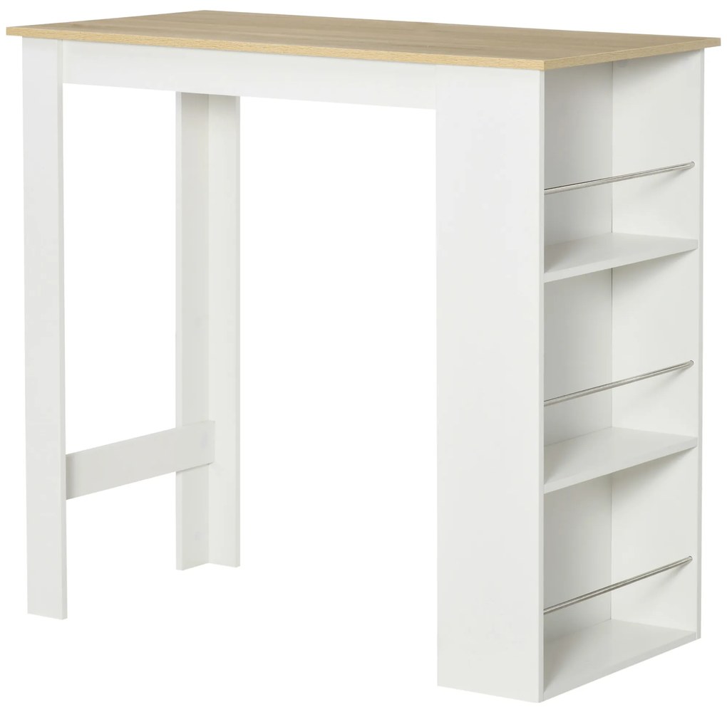 HOMCOM Masă de Bar cu 3 Polițe și Bară de Protecție, Blat de Bucătărie din Oțel și PAL, 112x57x106 cm, Alb | Aosom Romania
