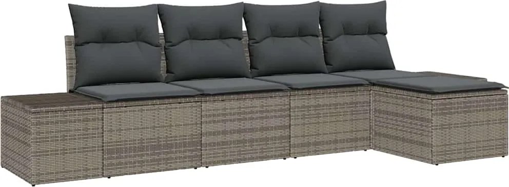 vidaXL Set de canapele pentru grădină cu pernă 5 pcs Gri poliratan