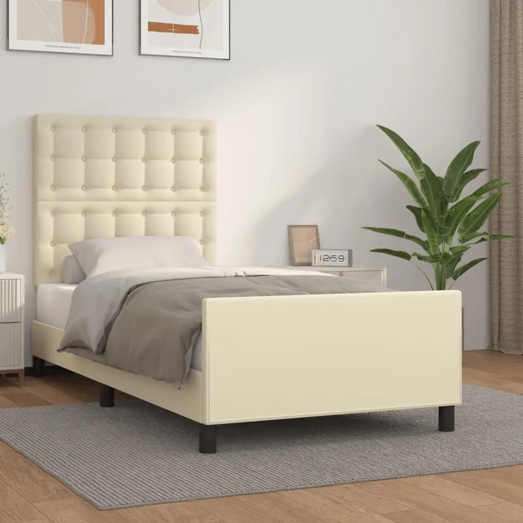 3125539 vidaXL Cadru de pat cu tăblie, crem, 80x200 cm, piele ecologică