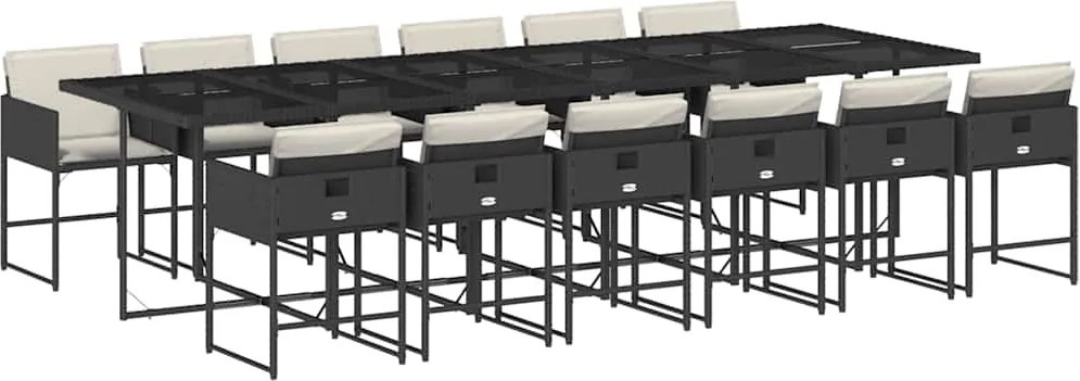 vidaXL Set mobilier de grădină cu perne, 13 piese, negru, poliratan