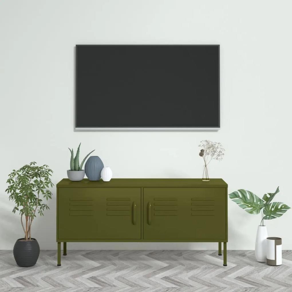 336225 vidaXL Comodă TV, verde măsliniu, 105x35x50 cm, oțel