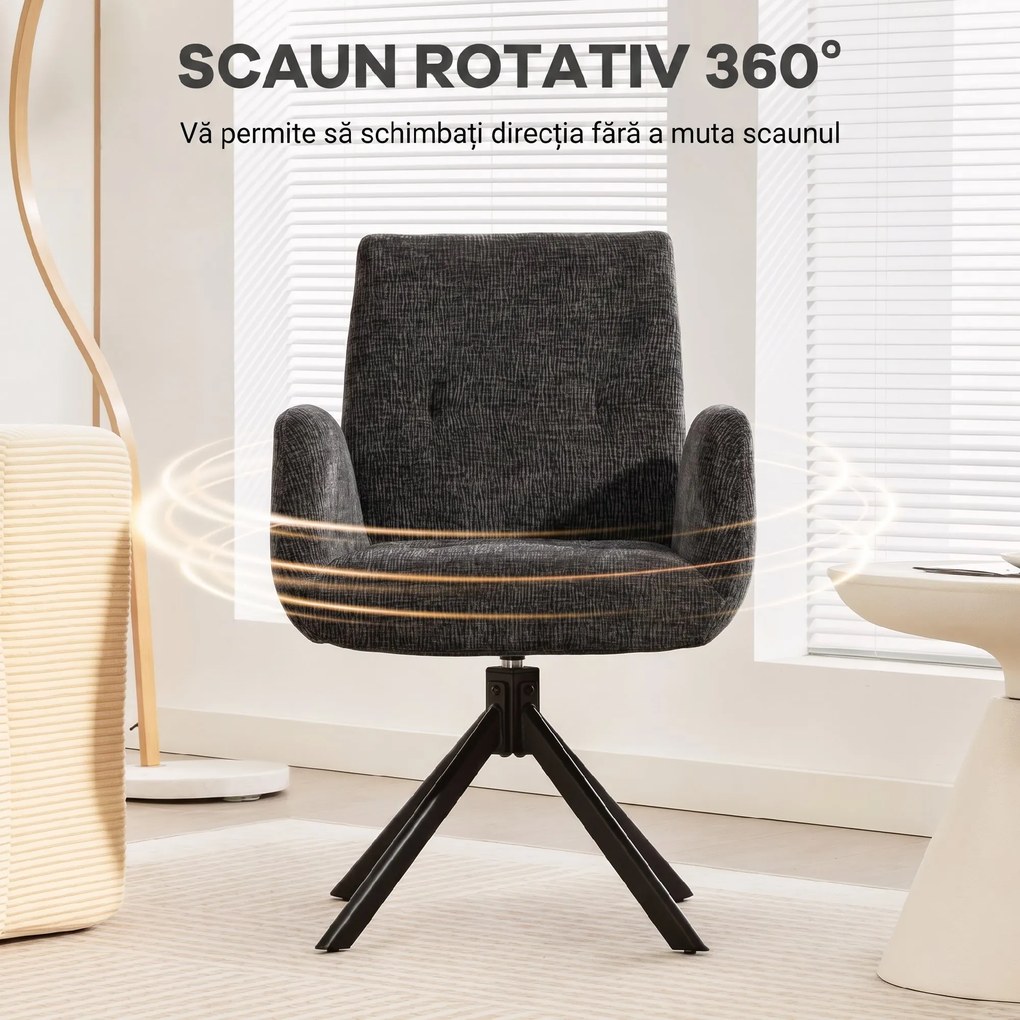 HOMCOM Fotoliu Rotativ pentru Dormitor, Material Textil cu Aspect de In și Picioare Înclinate din Oțel, Negru | Aosom Romania