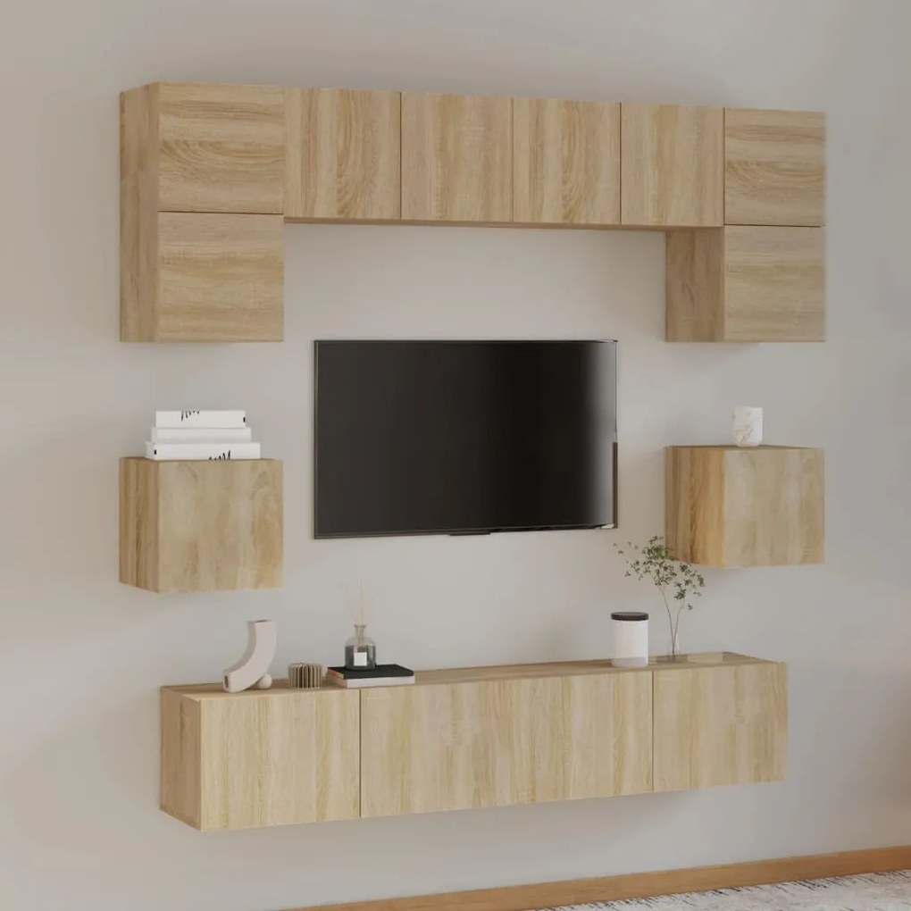 vidaXL Set dulap TV, 8 piese, stejar sonoma, lemn prelucrat