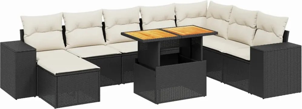 vidaXL Set mobilier de grădină cu perne, 9 piese, negru, poliratan