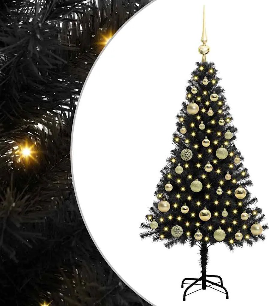 vidaXL Brad de Crăciun cu 150 LED cu suport Negru 120 cm PVC