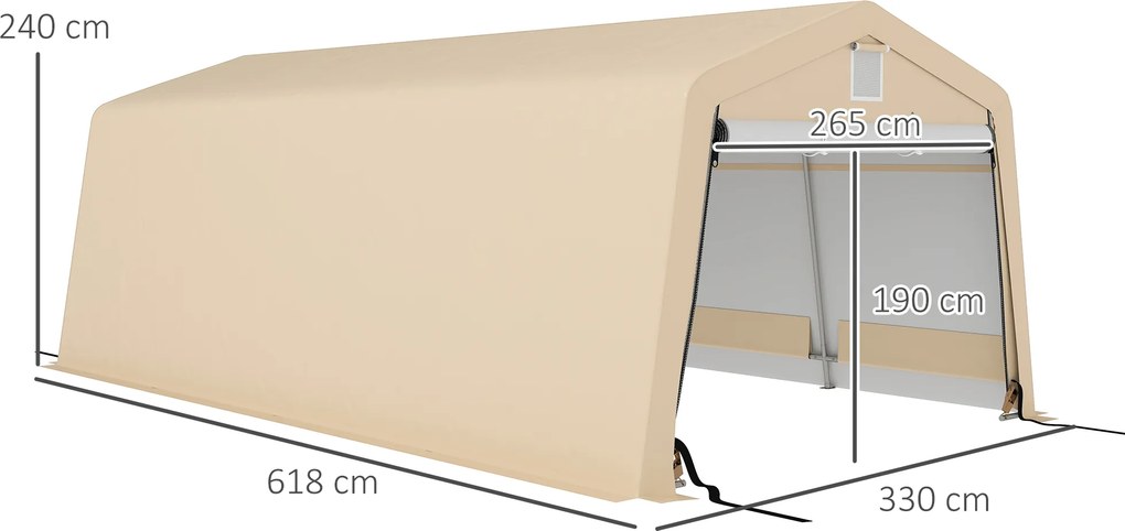 Outsunny Tenta garaj carport dim. 6,2L x 3,3l x 2,4H m oțel galvanizat robust PE de înaltă densitate 150 g/m² impermeabil anti-UV | Aosom Romania