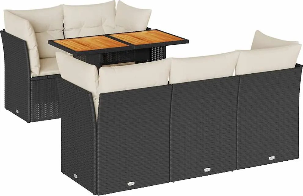 vidaXL Set mobilier de grădină cu perne, 6 piese, negru, poliratan