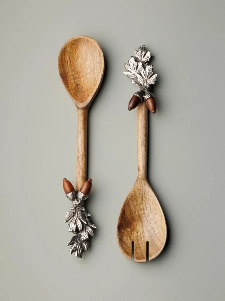 Set 2 linguri pentru salată, din lemn de mango și aluminiu, H29 cm, Holly