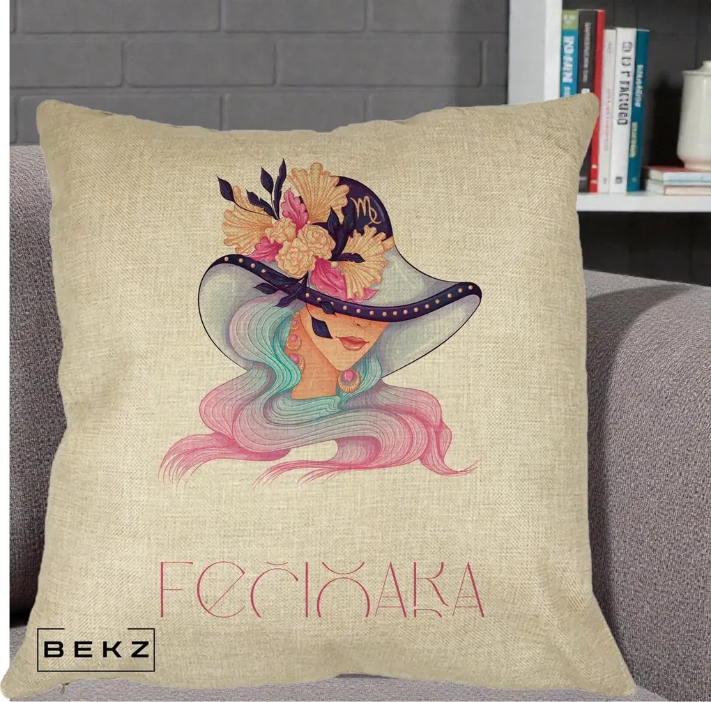Perna Personalizata Zodie Fecioara, 40x40 cm, Crem, Husa Detasabila, Perna Inclusa, BEKZ®