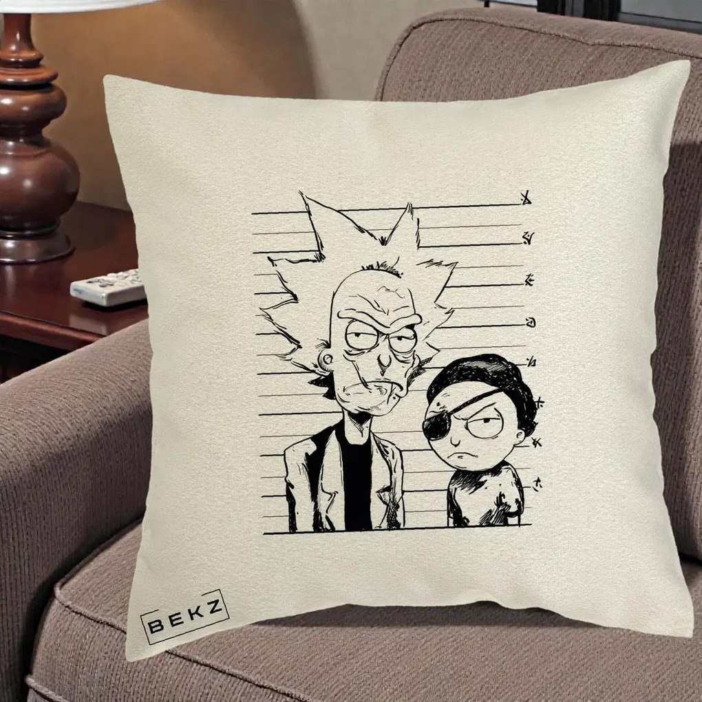 Perna Personalizata Rick si Morty Dosar, 40x40 cm, Ecru, Husa Detasabila, Perna Inclusa, BEKZ®