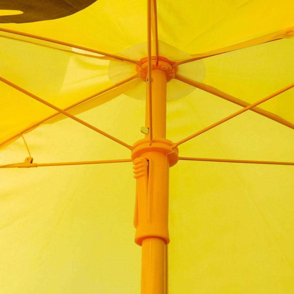 Outsunny Set Mobilier Grădină Copii 4 piese Design Tigrul: Masă rotundă, 2 scaune pliante, umbrelă, metal epoxid galben | Aosom Romania