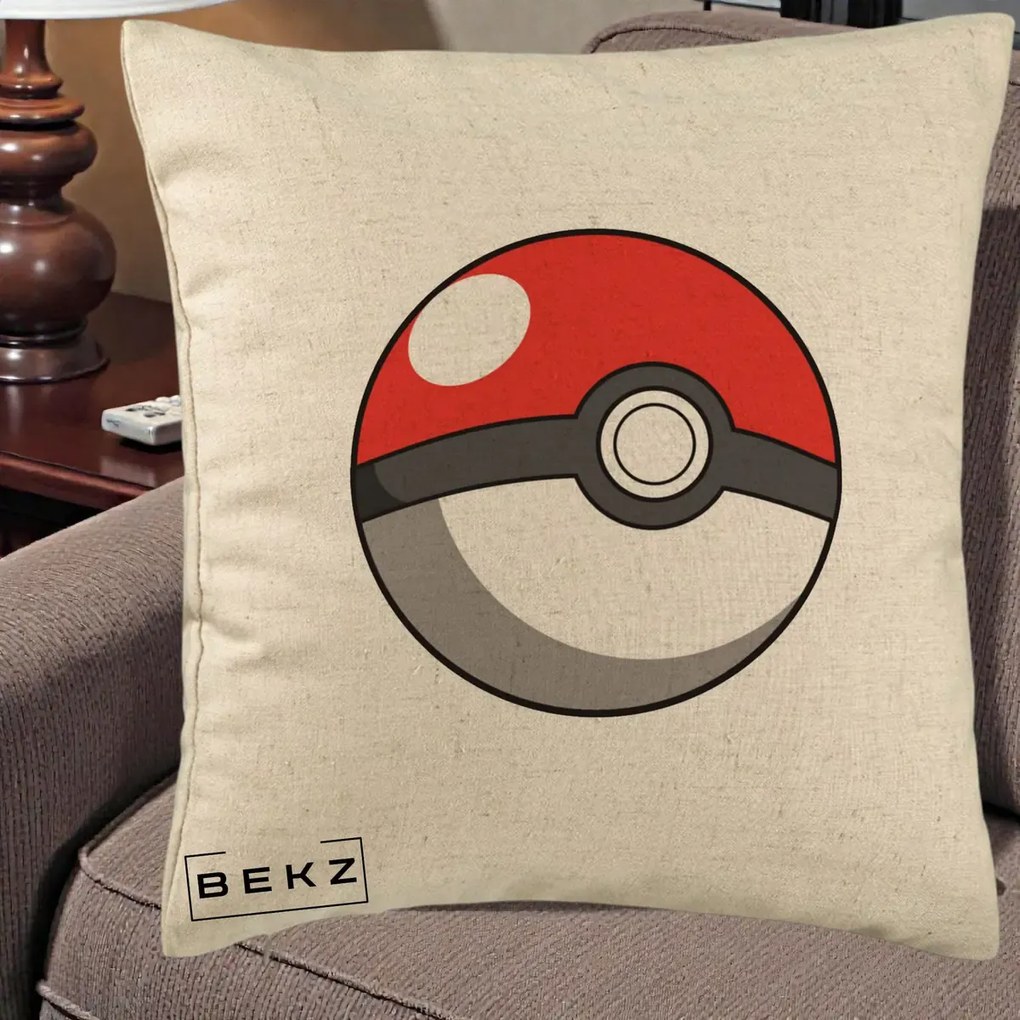 Perna Personalizata Pokeball Rosie, 40x40 cm, Bej, Husa Detasabila, Perna Inclusa, BEKZ®