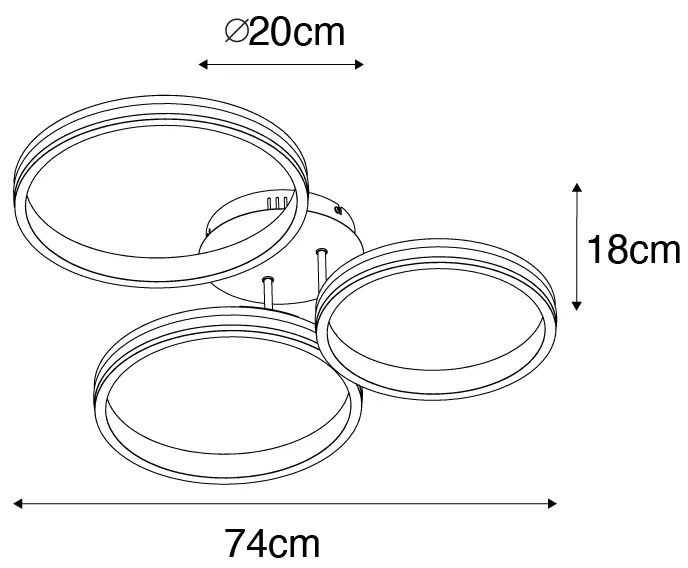 Plafoniera din alamă inclusiv LED cu dimmer pe 3 trepte cu 3 lumini - Navara