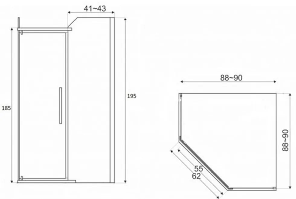 Cabină de duș pătrată Prato fără cădiță 90x90x190cm - profil negru, sticlă grafit