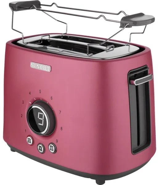 Sencor - Prăjitor de pâine cu 2 fante și suport pentru încălzire, 1000W/230V, roz