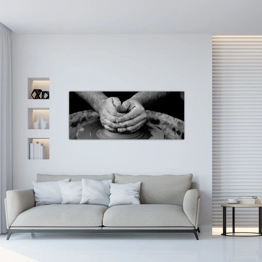 Tablou alb negru - producția de ceramică (120x50 cm)