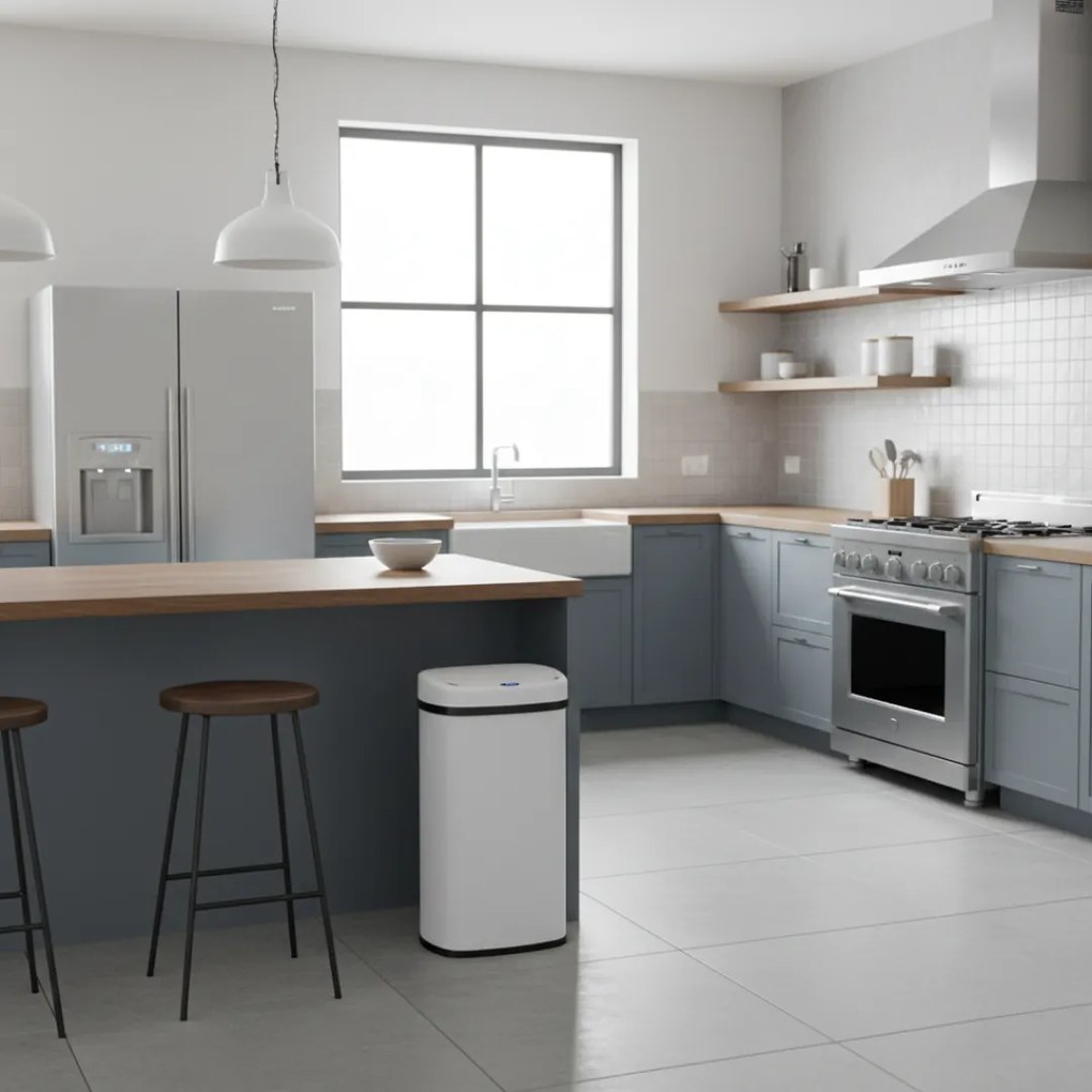 Coș de gunoi cu senzor DEUS, 58 litri, alb Jurhan