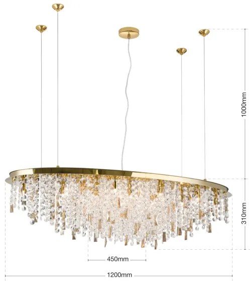 Lustră de cristal pe cablu Orion CRYSTALRIVER 21xG9/40W/230V auriu