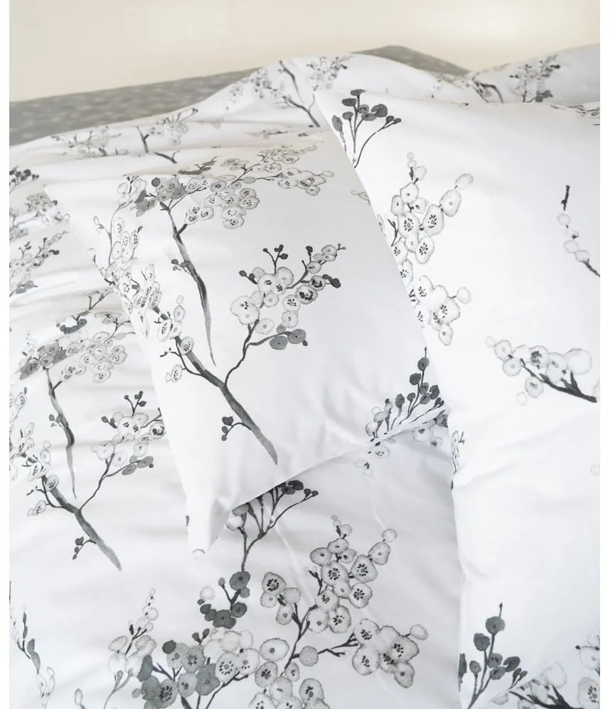Lenjerie de pat albă-gri din bumbac ranforcé pentru pat dublu, extinsă 240x220 cm White Floral – Mila Home Luxury
