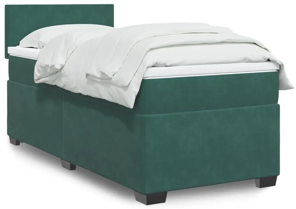 3286207 vidaXL Pat box spring cu saltea, verde închis, 90x200 cm, catifea