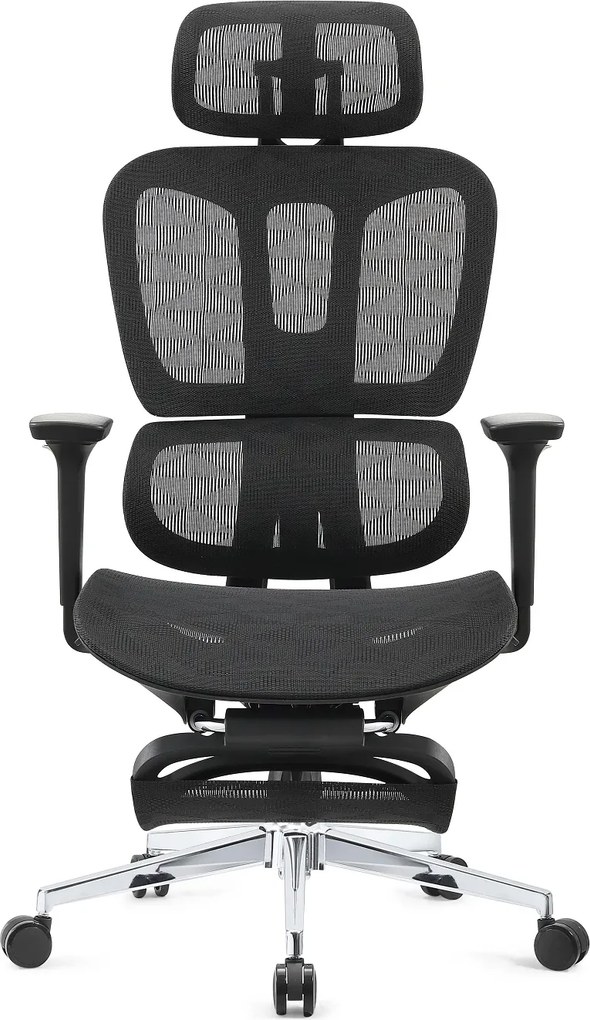 ERGOTHRONE Scaun ergonomic, Sezut Translatie, Cotiere 3D, suport picioare, Full Mesh, Negru