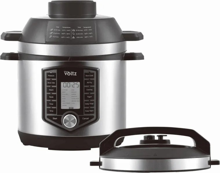 La mâna a doua: Multicooker si Air Fryer 2in1 Oliver Voltz OV51985G6, 6L, 1500W, 44 functii, 12 programe, Inox