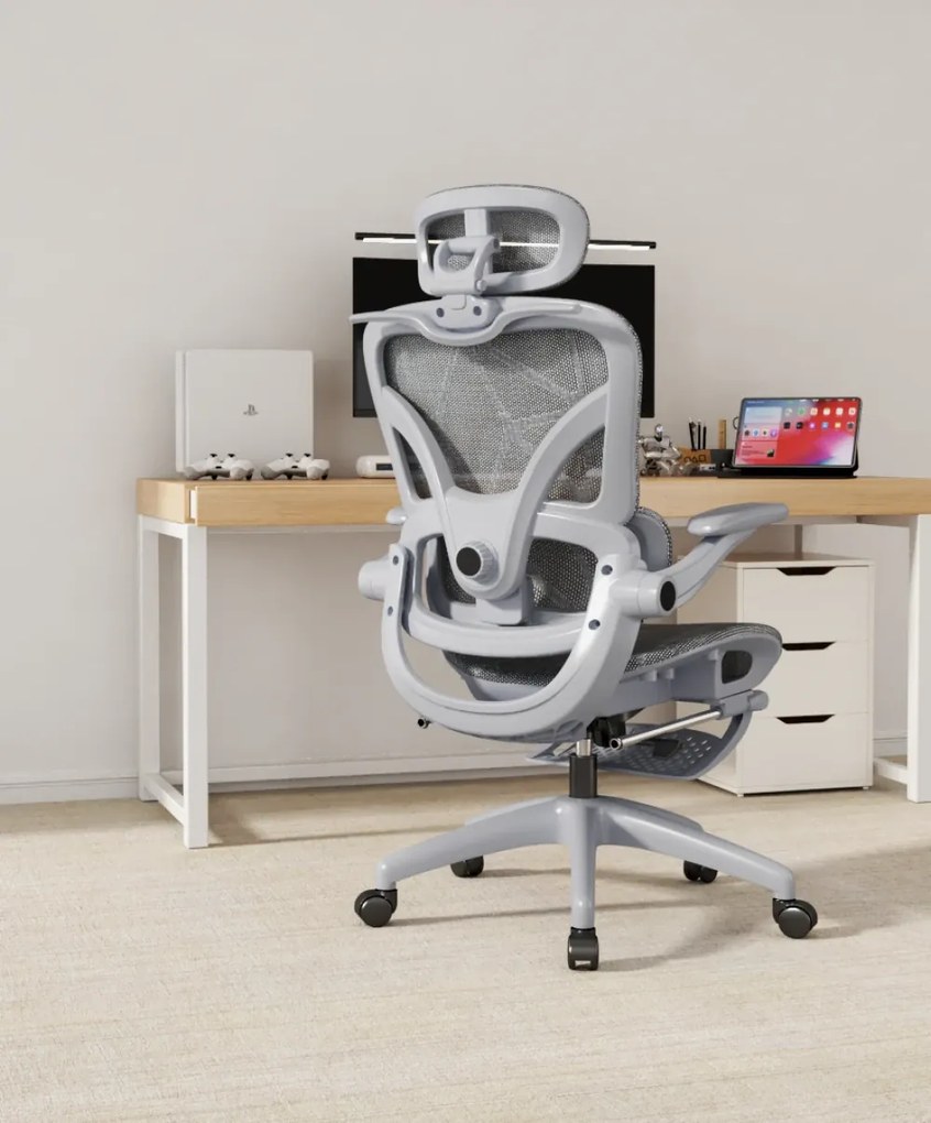 AEROFLEX 927 PRO Scaun ergonomic, Suport lombar 6D, cotiere 6D, Tetiera 3D, Suport picioare, Umeras, Full Mesh, Gri