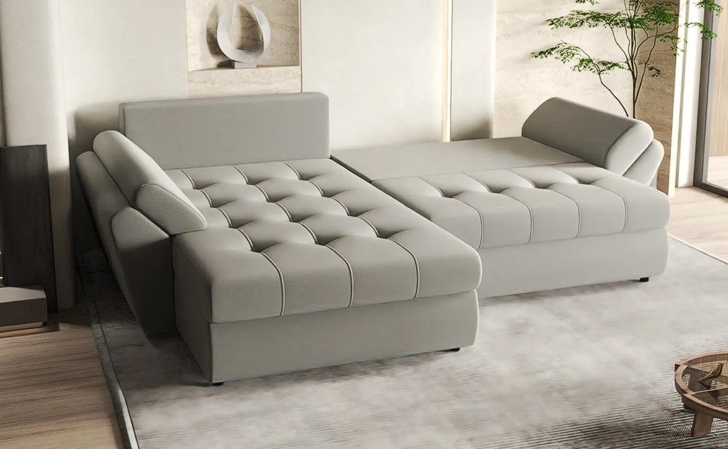 Colțar extensibil dumonde cu ladă de depozitare si sezut confortabil din spuma high-density, Loana Royal Grey 270x185 cm