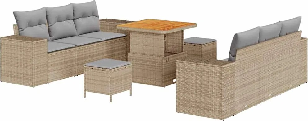 vidaXL Set de canapele pentru grădină 9 pcs Beige și gri deschis