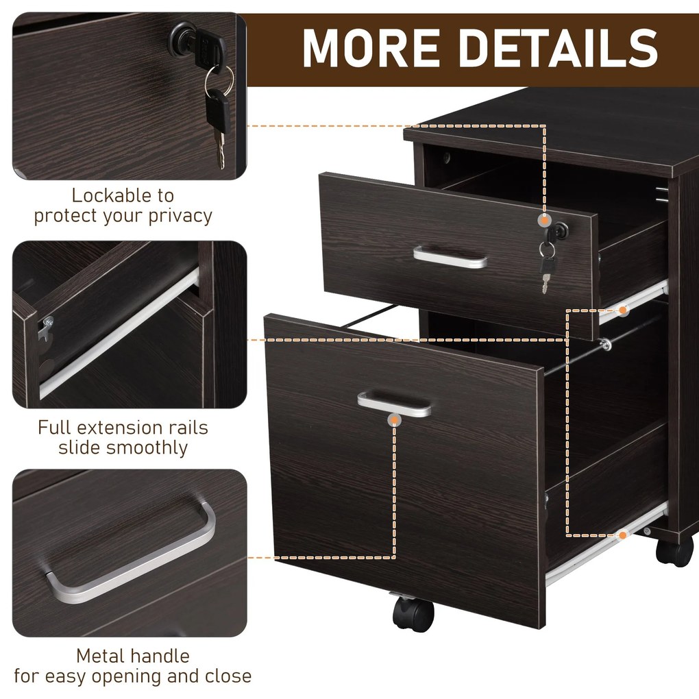 Vinsetto Dulap pentru Documente cu 2 Sertare, Mobilier de Birou Compact pentru Organizare Eficientă, 40x44x54.6cm, Design Modern | Aosom Romania