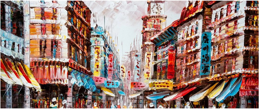 Tablou - Hong Kong, pictură în ulei (120x50 cm)