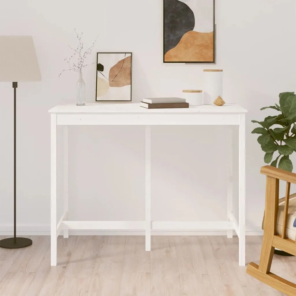 822158 vidaXL Masă de bar, alb, 140x80x110 cm, lemn masiv de pin