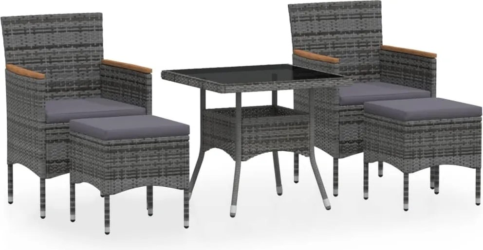 vidaXL Set mobilier grădină, 5 piese, gri, poliratan/sticlă tratată