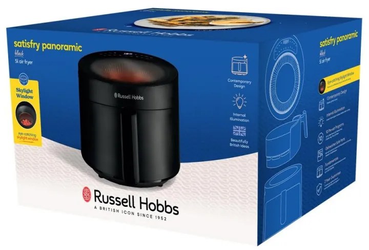 Friteuza cu aer cald Russell Hobbs SatisFry Panoramic 27420-56, 1650W, 5.5 l, 10 programe, Afisaj digital cu LED-uri, Termostat, Timer, Negru