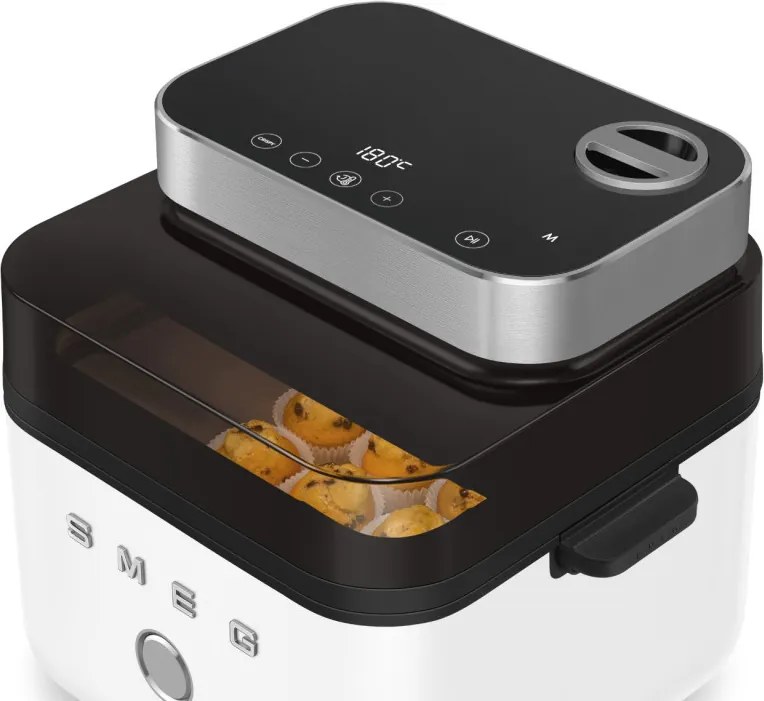 Friteuza cu aer cald Smeg Collezione AFC01WHMAU, 1450 W, 7,3 l, 40-200 °C, 7 programe, Mod dublu, Comandă tactila, Timer, LED, Alb