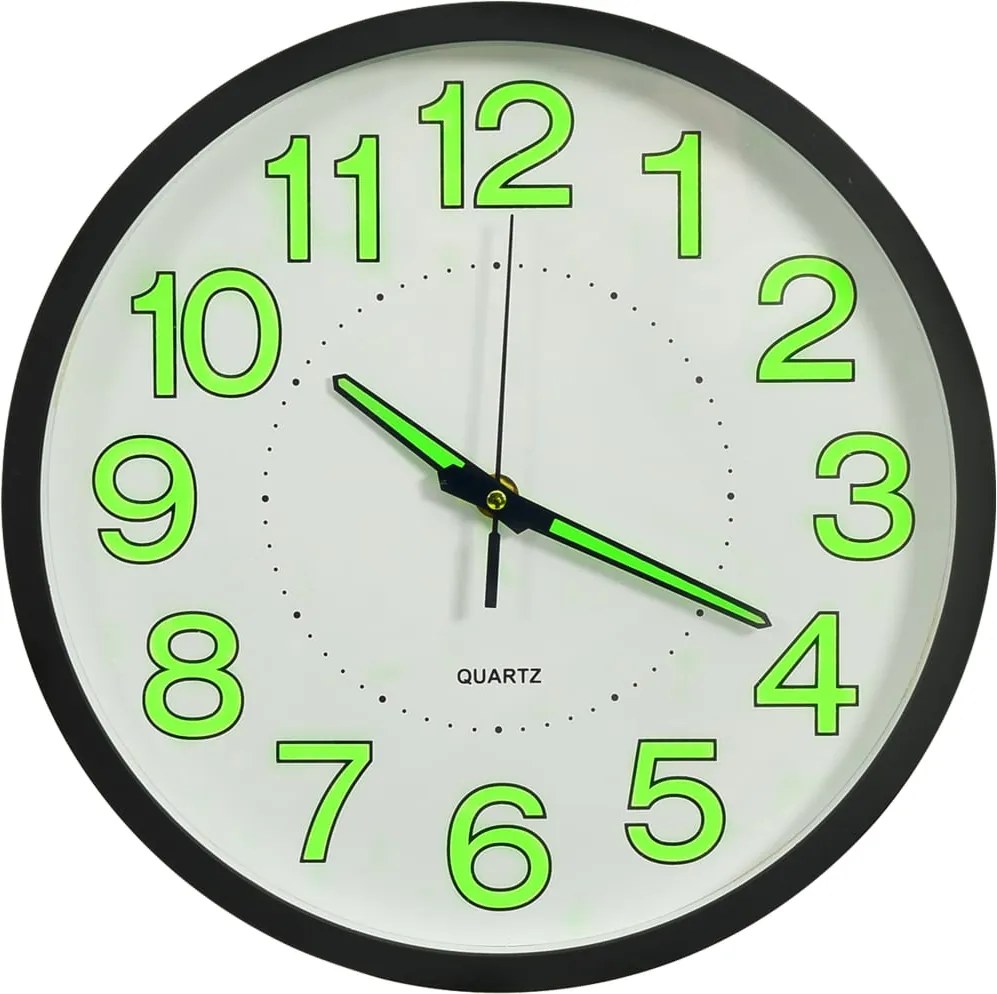 vidaXL Ceas de perete fosforescent, negru, 30 cm