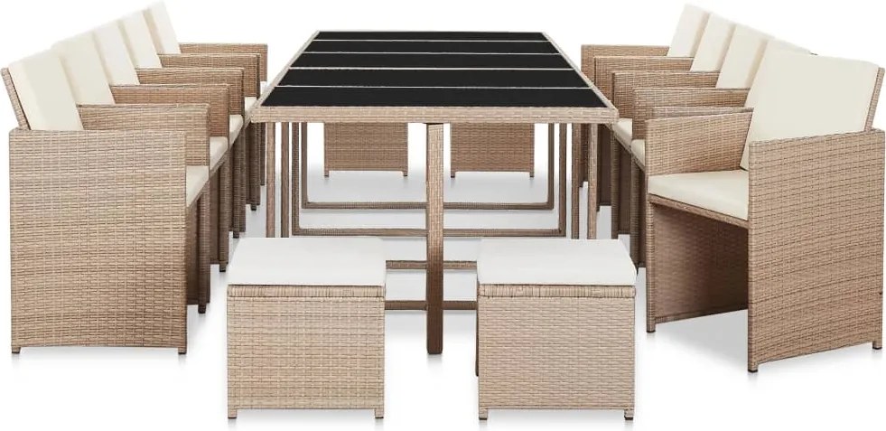 vidaXL Set mobilier de exterior cu perne, 15 piese, bej, poliratan