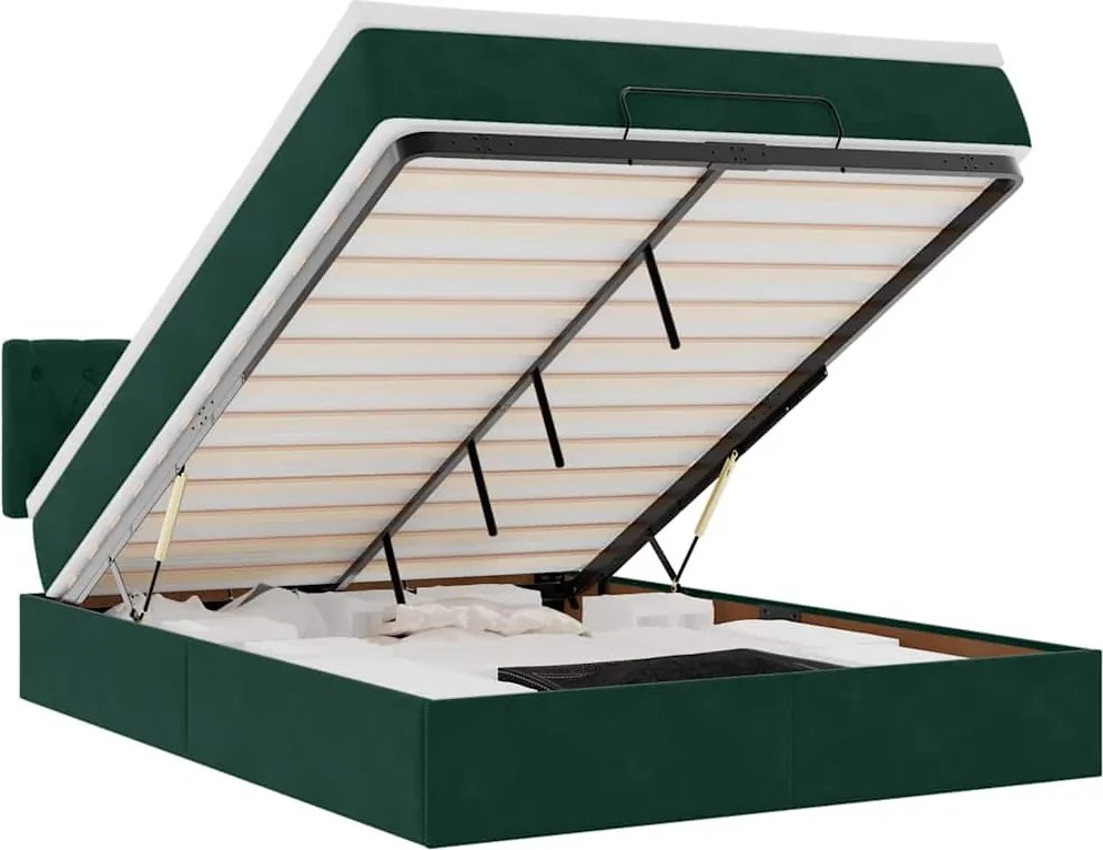 vidaXL Cadru de pat otoman cu saltea verde închis 140x190cm catifea