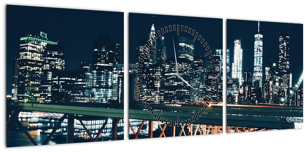 Tablou - Oraș de noapte (cu ceas) (90x30 cm)