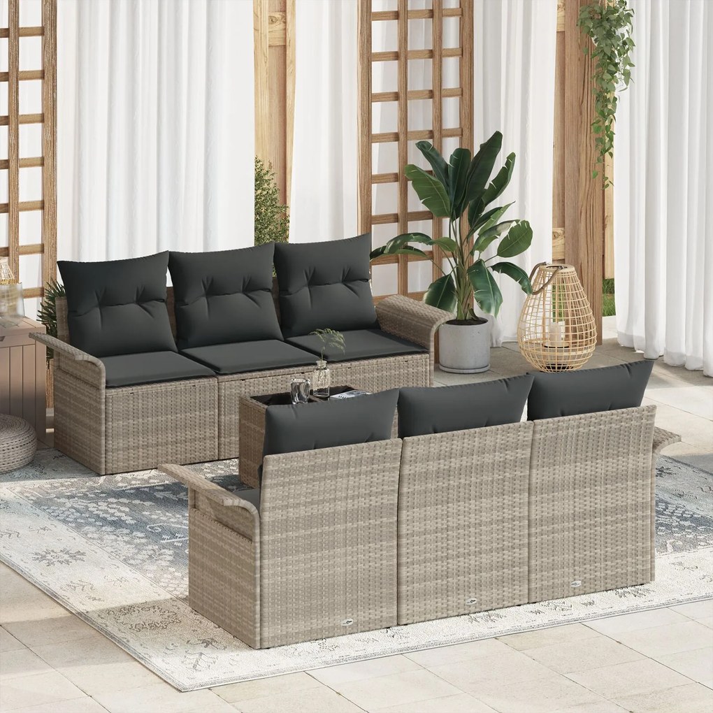 vidaXL Set de canapele pentru grădină 7 pcs Gri deschis Rattan poli