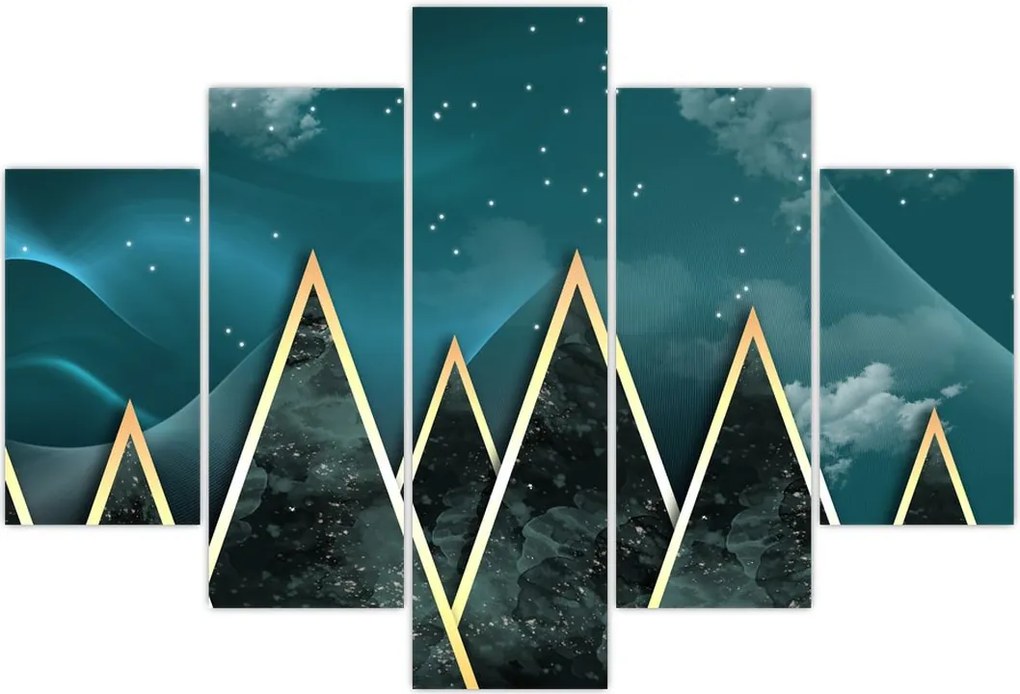 Tablou - Lună plină deasupra munțiilor aurii (150x105 cm)