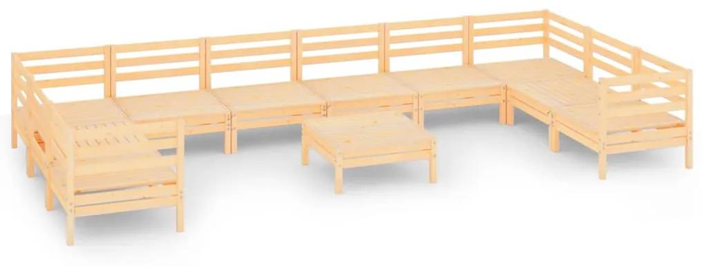 Set mobilier de gradina, 11 piese, lemn masiv de pin Maro, 1