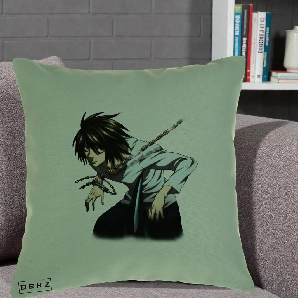 Perna Personalizata Death Note L Lawliet Lanturi, 40x40 cm, Verde, Husa Detasabila, Perna Inclusa, BEKZ®