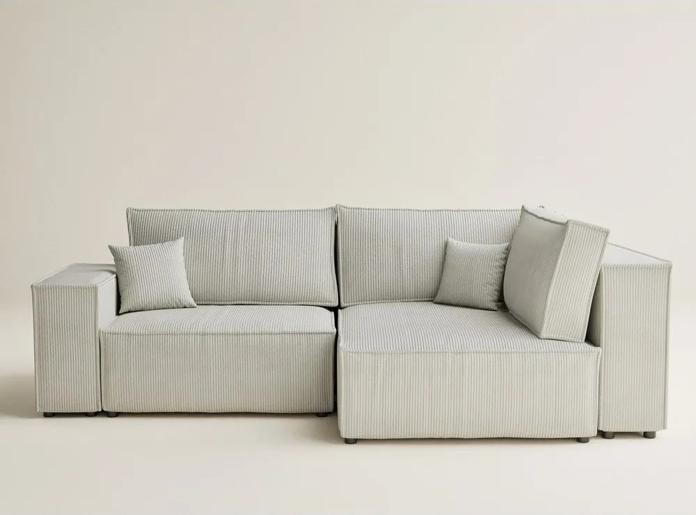 Colțar crem extensibil/cu spațiu de depozitare cu tapițerie din catifea reiată (cu colț pe partea dreaptă/în formă de ”L”) Tonga – Maison de Rêve