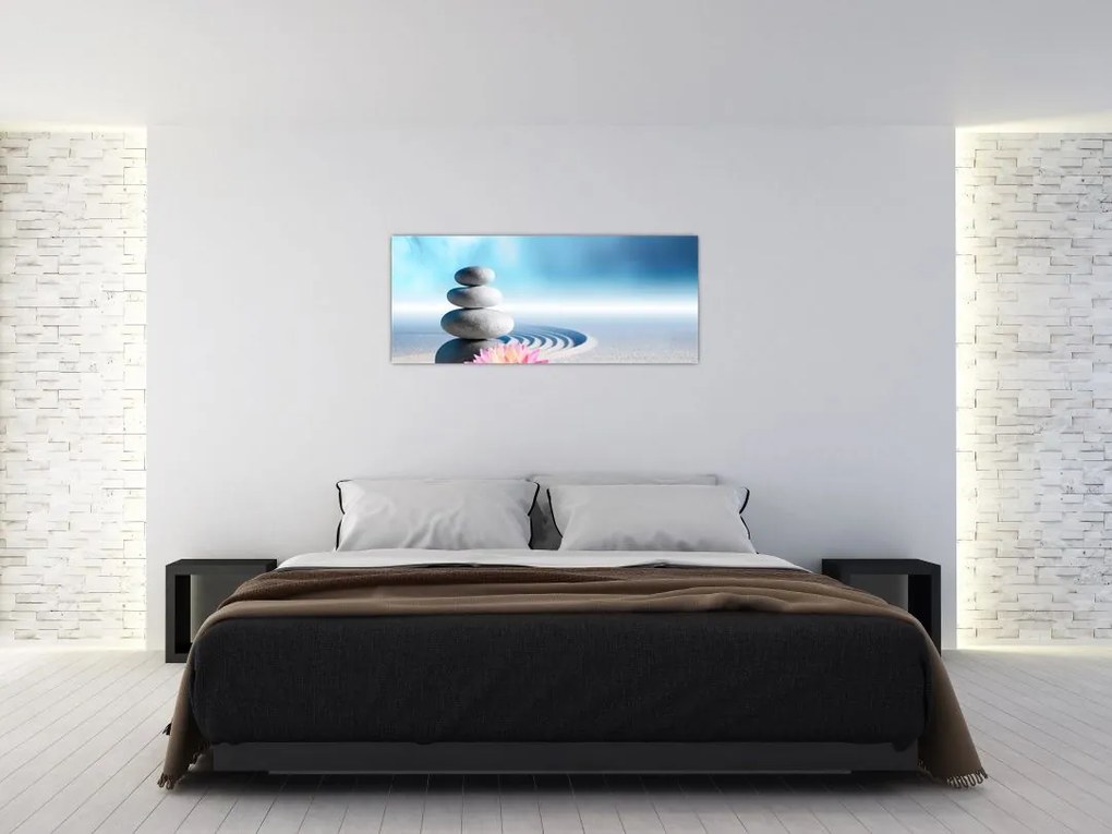 Tablou cu nisip, crin și pietrele spa (120x50 cm)