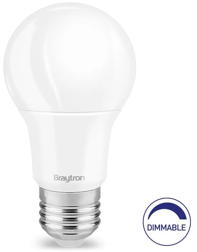 Bec LED 9W(60W) Braytron, A60, E27, dimabil, lumina rece (6500 K), clasa energetica F