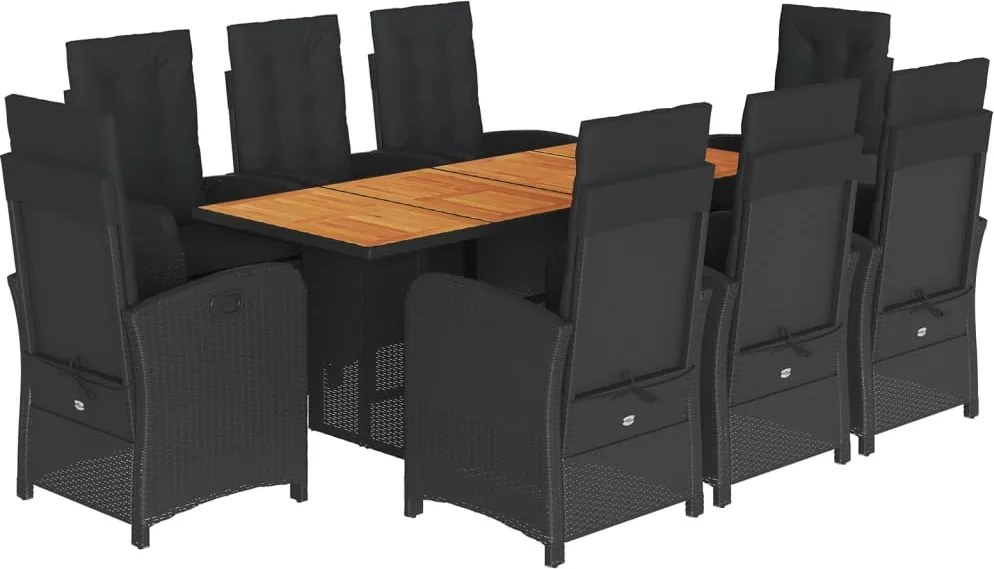 vidaXL Set mobilier de grădină cu perne, 9 piese, negru, poliratan