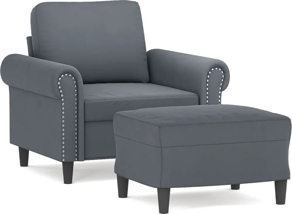vidaXL Fotoliu canapea cu taburet, gri închis, 60 cm, catifea