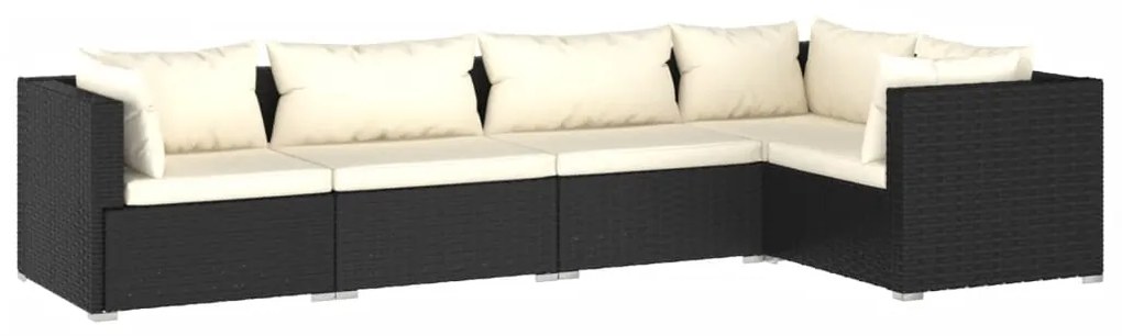 Set mobilier de grădină cu perne, 5 piese, negru, poliratan