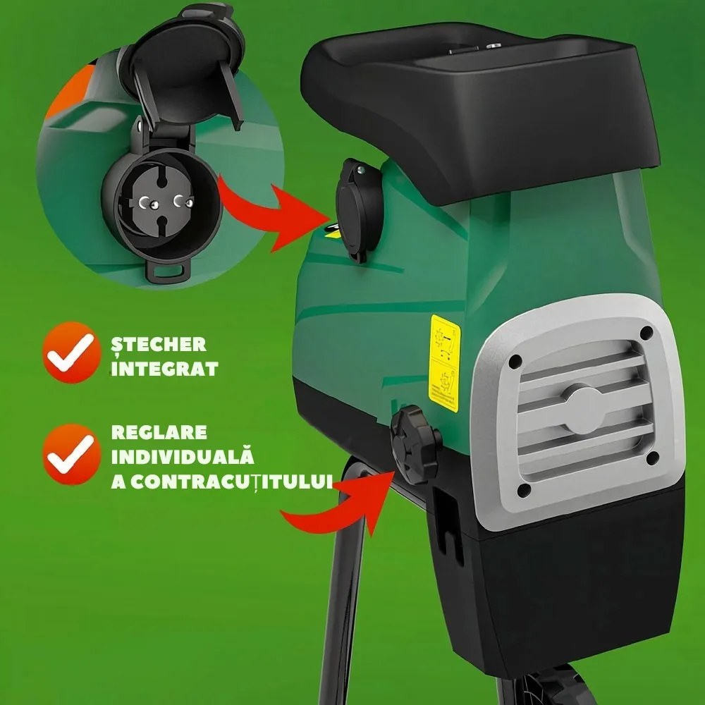 Tocător de grădină DIOX + 2x sac de 60 l, 3100W negru/verde Gardebruk